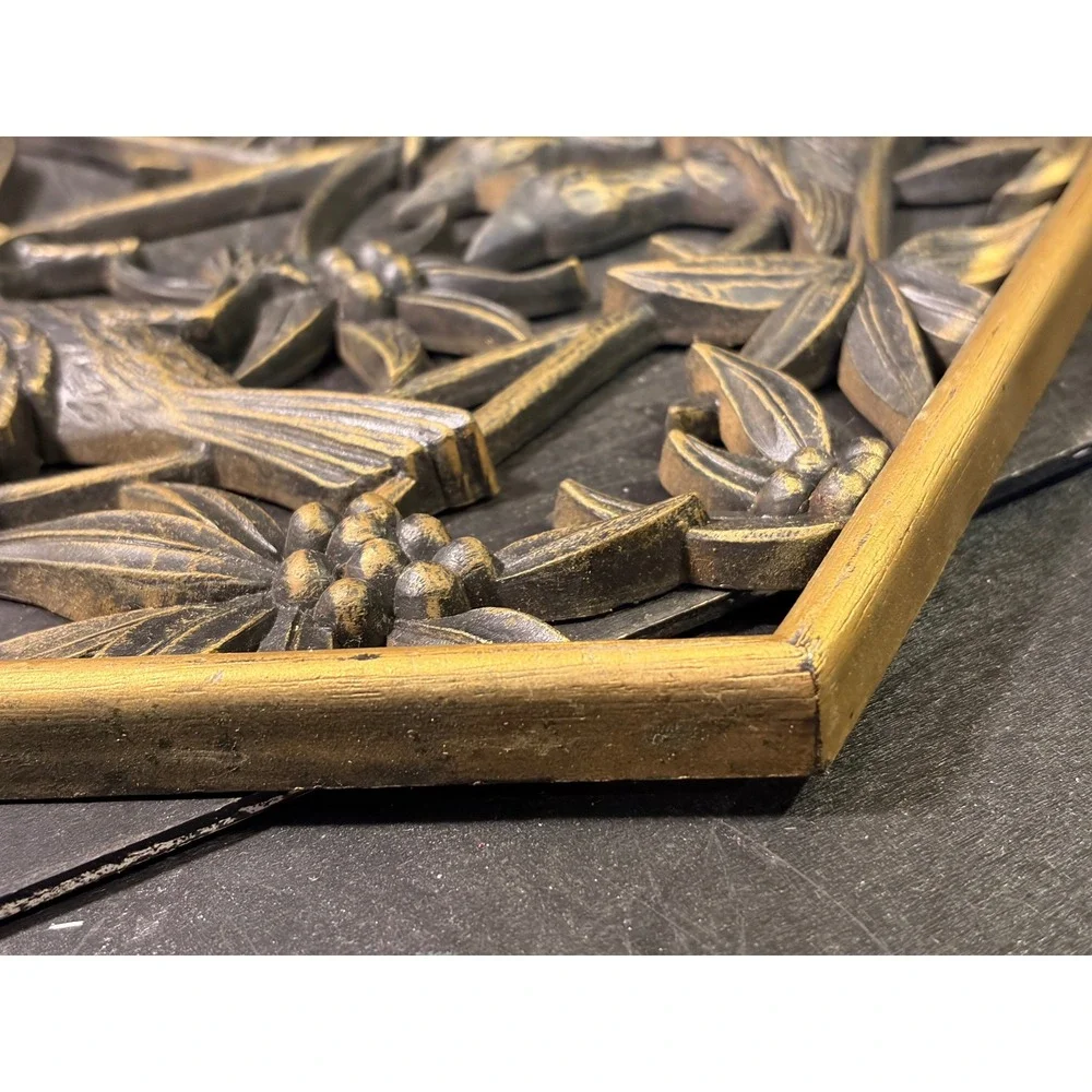 Vintage 1972 Burwood Products Bird Nest Dragonfly Diamond Wall Art Plaque Gold